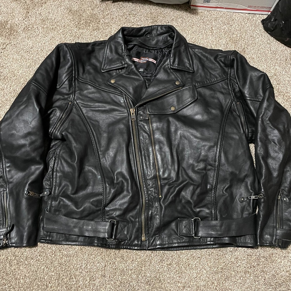 Papas Leather Barn Mens Black Leather Motorcycle Biker Jacket Asymmetric Zip 54